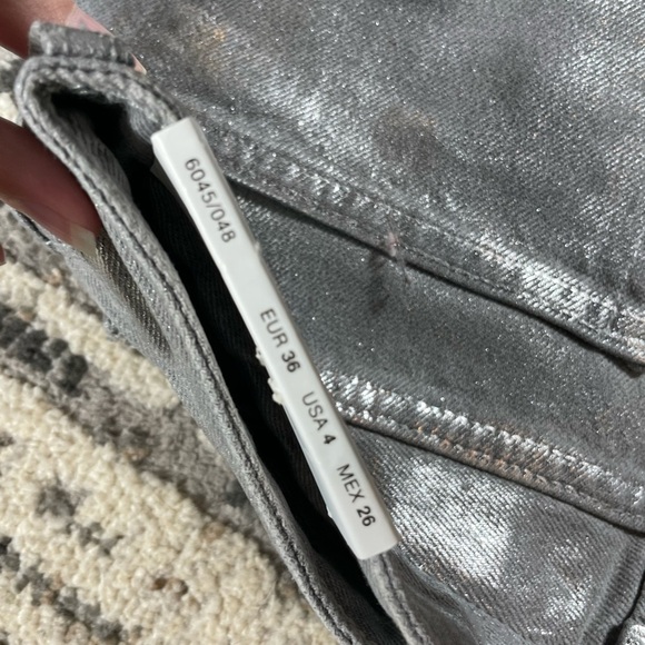 New Zara Midrise Metallic Sparkle Slim Straight Silver Grey Jeans - Picture 12 of 13